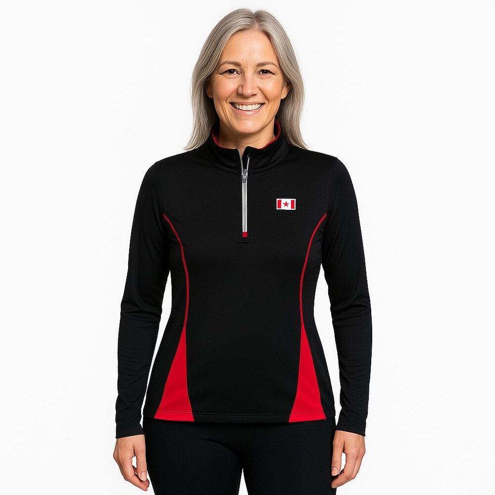 Running Room Black Pullover Sweater XS 1/4 Zip Long Sleeve Canada Flag Logo